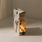 Nook marble candle holder, wafer-thin Calacatta Viola marble
