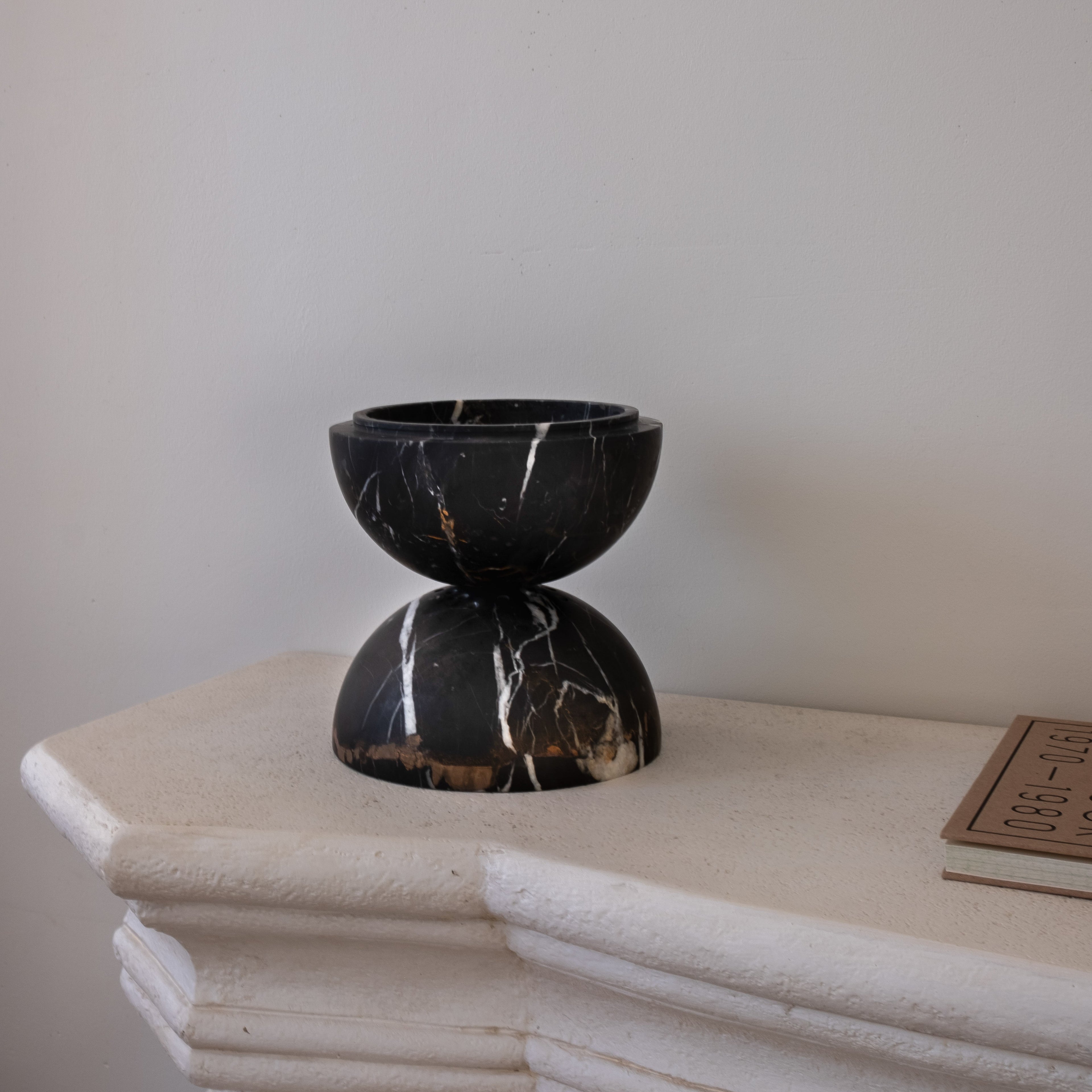 Globe incense holder in black Portoro marble
