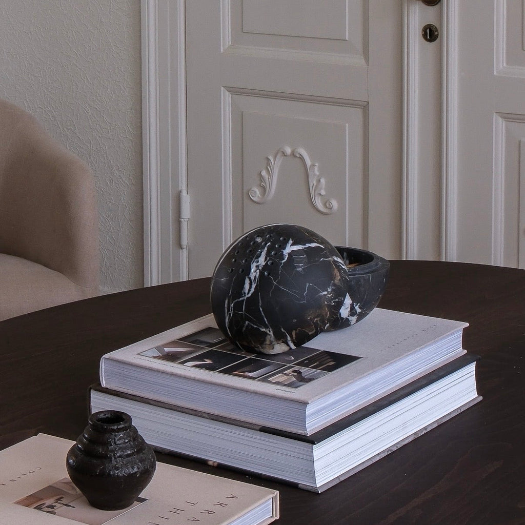 Globe incense holder in black Portoro marble
