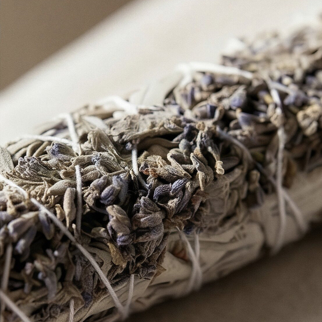 White sage and lavender smudge stick for incense ritual
