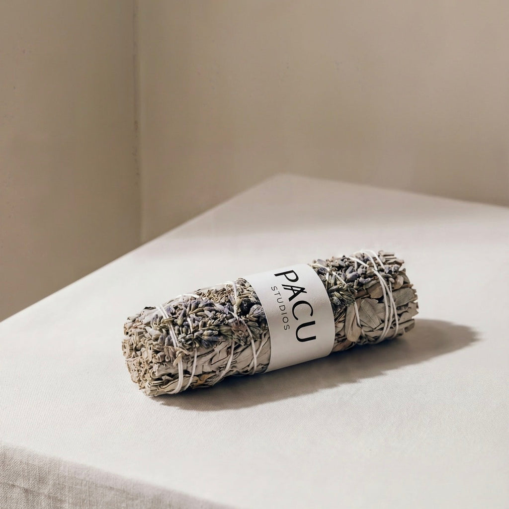 White sage and lavender smudge stick for incense ritual
