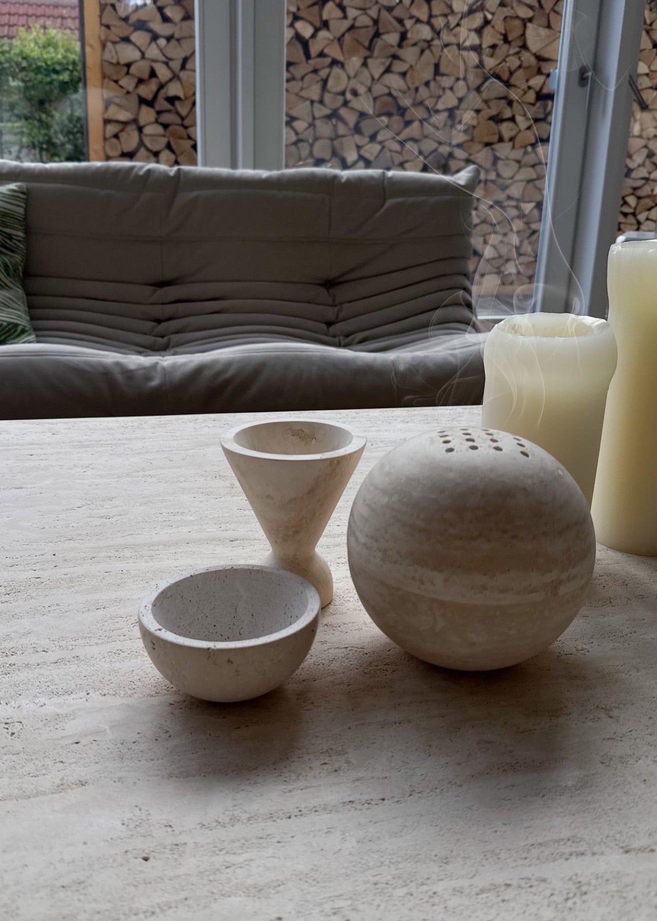 TRAVERTIN RÄUCHERBUNDLE, 1 x SET OF 4