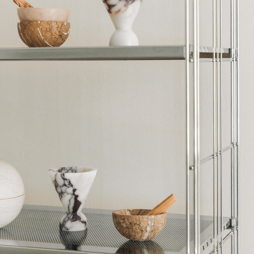 Cone incense holder in Calacatta Viola marble, PACU STUDIOS
